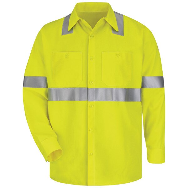 Bulwark Men's Midweight FR Hi-Vis Work Shirt in Yellow Green